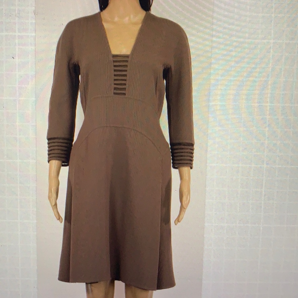 Chado Ralph Rucci wool brown pleaded dress
